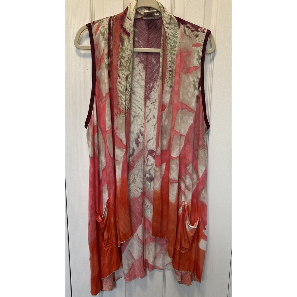 Parsley & Sage Boho Artsy Long Cardigan Vest Colorful Western Orange Size L